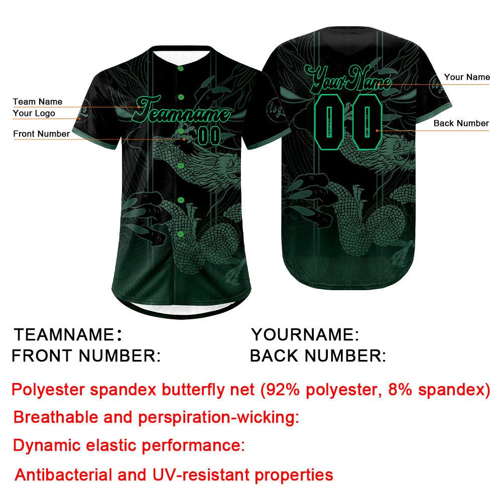 Custom Green Black Baseball Jersey Personalized Gradient Team Uniforms Shirt with Name Number