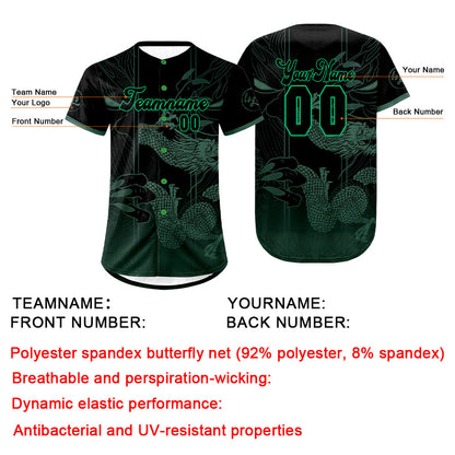 Custom Green Black Baseball Jersey Personalized Gradient Team Uniforms Shirt with Name Number