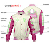 Custom White Pink Letterman Varsity Jacket Personalized Embroidery Printing