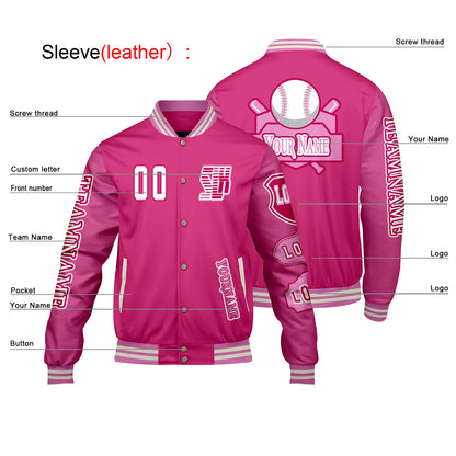 Custom Pink Letterman Varsity Jacket Personalized Embroidery Printing