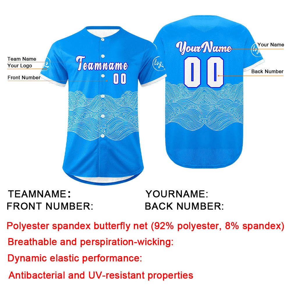 Custom Blue White Baseball Jersey Personalized Gradient Team Uniforms Shirt with Name Number
