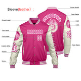 Custom Pink White Letterman Varsity Jacket Personalized Embroidery Printing