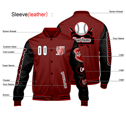 Custom Red Black Letterman Varsity Jacket Personalized Embroidery Printing