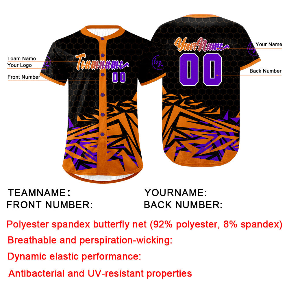 Custom Orange Purple Baseball Jersey Personalized Gradient Team Uniforms Shirt with Name Number