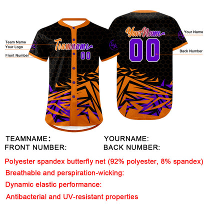 Custom Orange Purple Baseball Jersey Personalized Gradient Team Uniforms Shirt with Name Number