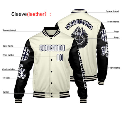 Custom White Black Letterman Varsity Jacket Personalized Embroidery Printing