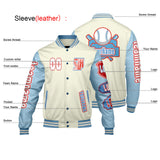 Custom White Blue Letterman Varsity Jacket Personalized Embroidery Printing