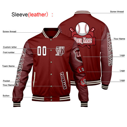 Custom Red Letterman Varsity Jacket Personalized Embroidery Printing