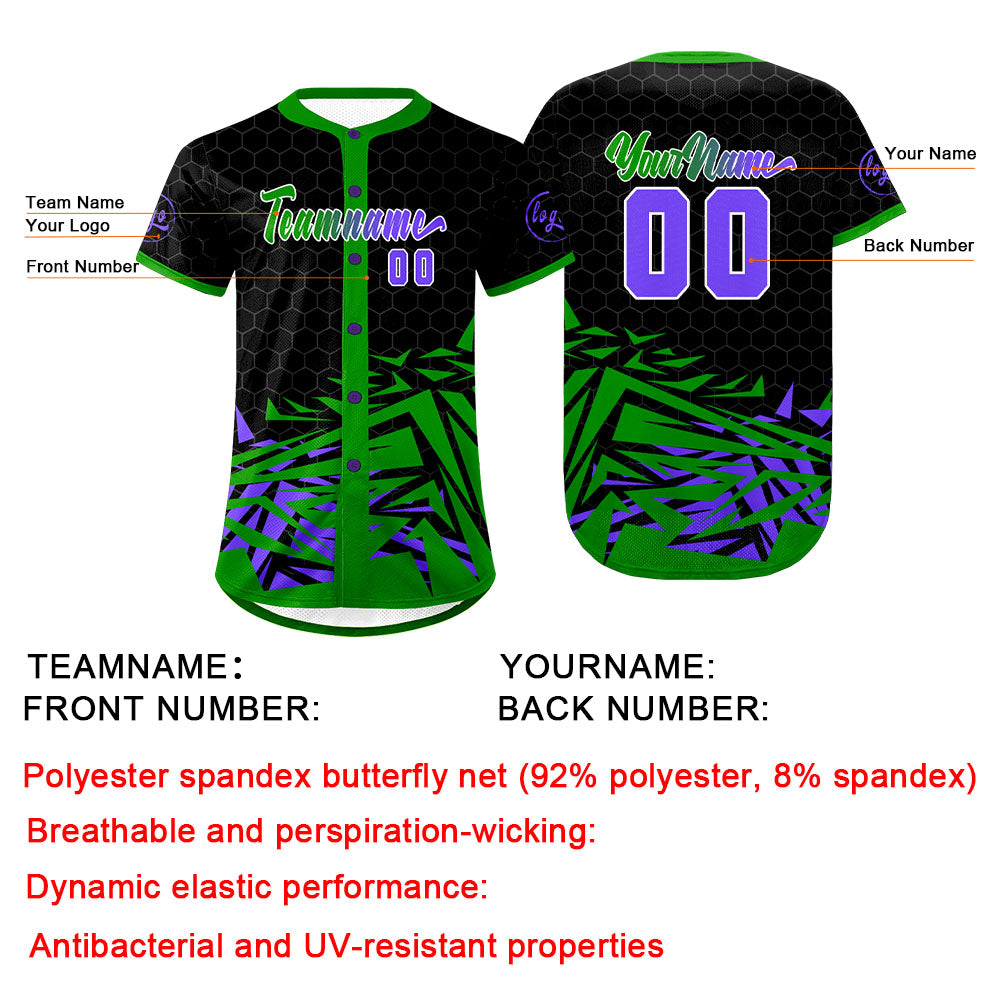 Custom Black Green Baseball Jersey Personalized Gradient Team Uniforms Shirt with Name Number