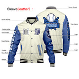 Custom White Blue Letterman Varsity Jacket Personalized Embroidery Printing