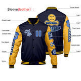 Custom Navy Yellow Letterman Varsity Jacket Personalized Embroidery Printing