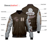 Custom Brown Grey Letterman Varsity Jacket Personalized Embroidery Printing