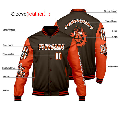 Custom Brown Orange Letterman Varsity Jacket Personalized Embroidery Printing