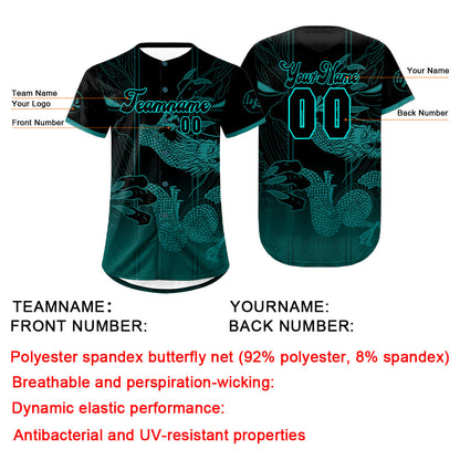 Custom Black Cyan Baseball Jersey Personalized Gradient Team Uniforms Shirt with Name Number