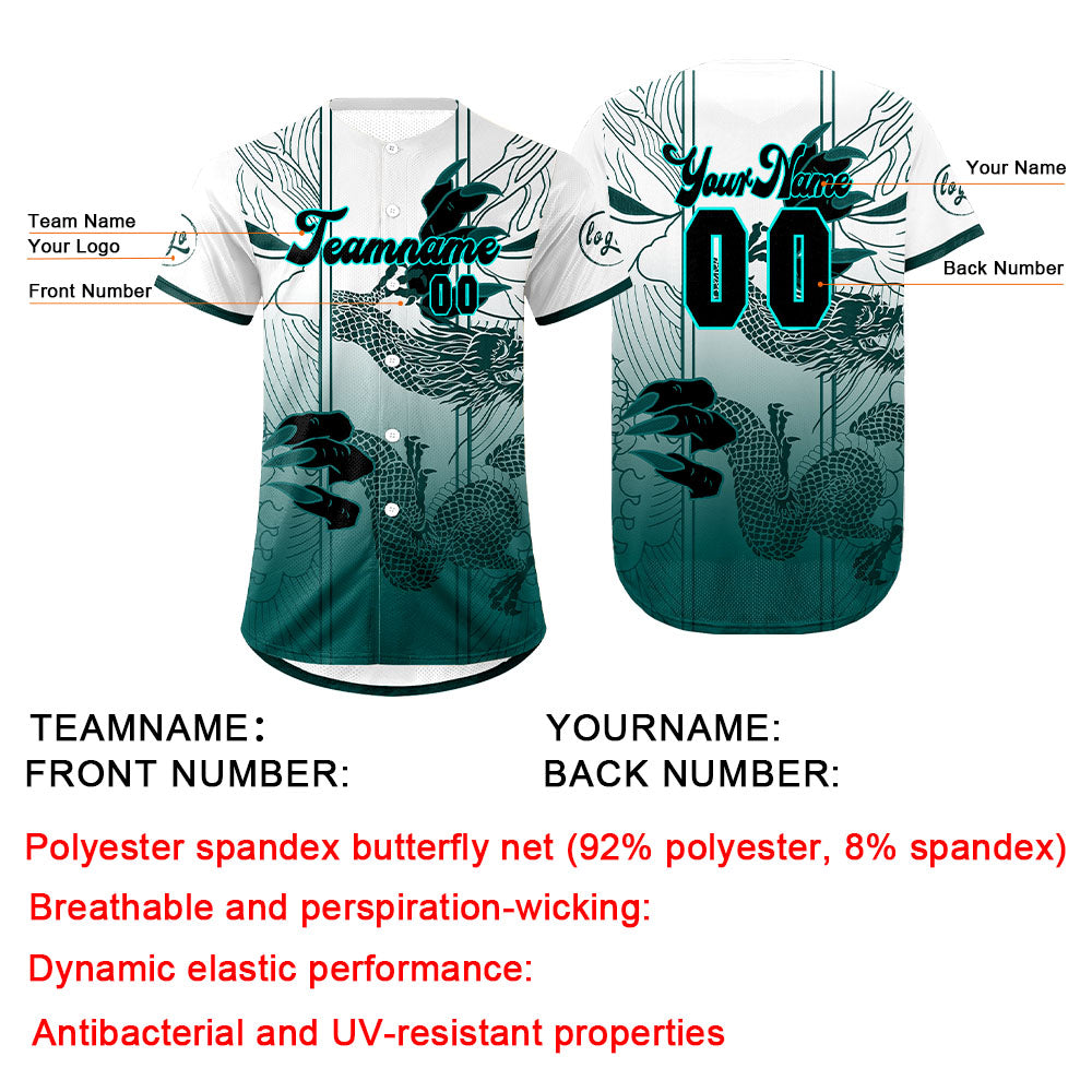 Custom White Cyan Baseball Jersey Personalized Gradient Team Uniforms Shirt with Name Number