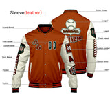 Custom Orange Green Letterman Varsity Jacket Personalized Embroidery Printing