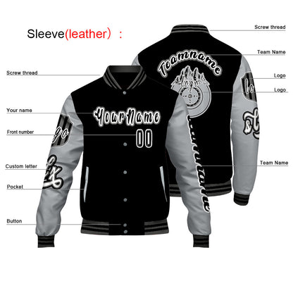 Custom Black Grey Letterman Varsity Jacket Personalized Embroidery Printing