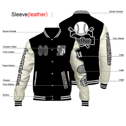 Custom Black White Letterman Varsity Jacket Personalized Embroidery Printing