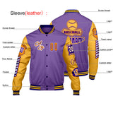 Custom Purple Yellow Letterman Varsity Jacket Personalized Embroidery Printing