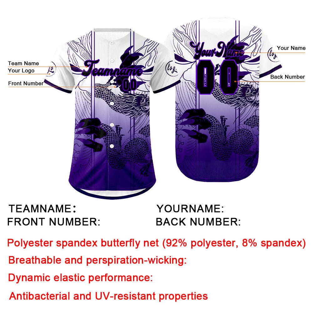 Custom White Purple Baseball Jersey Personalized Gradient Team Uniforms Shirt with Name Number