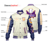 Custom White Purple Letterman Varsity Jacket Personalized Embroidery Printing