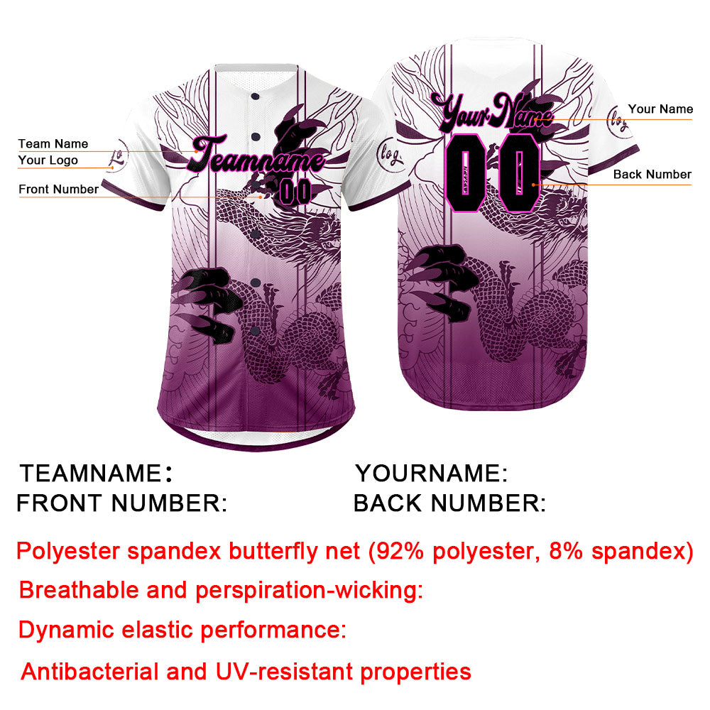 Custom Purple Wihte Baseball Jersey Personalized Gradient Team Uniforms Shirt with Name Number