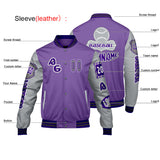 Custom Purple Grey Letterman Varsity Jacket Personalized Embroidery Printing