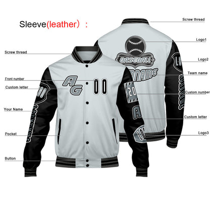 Custom Grey Black Letterman Varsity Jacket Personalized Embroidery Printing