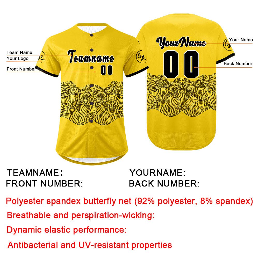 Custom Yellow Black Baseball Jersey Personalized Gradient Team Uniforms Shirt with Name Number