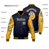 Custom Navy Yellow Letterman Varsity Jacket Personalized Embroidery Printing
