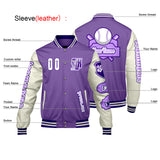 Custom Purple White Letterman Varsity Jacket Personalized Embroidery Printing