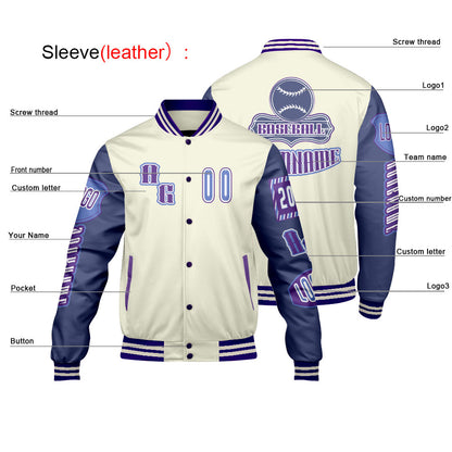 Custom Purple Blue Letterman Varsity Jacket Personalized Embroidery Printing