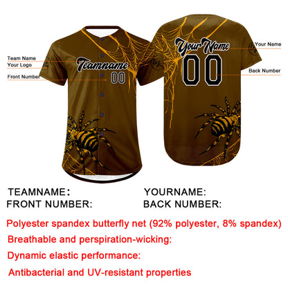 Custom Brown Yellow Baseball Jersey Personalized Gradient Team Uniforms Shirt with Name Number