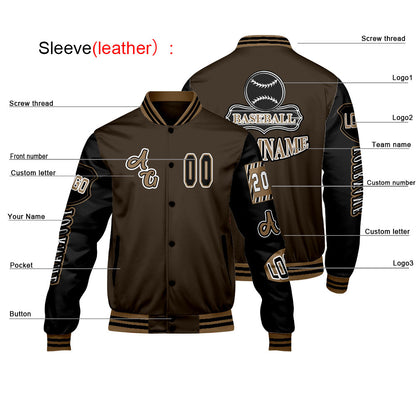 Custom Brown Black Letterman Varsity Jacket Personalized Embroidery Printing