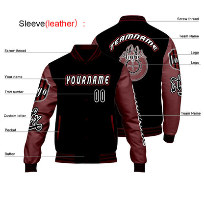Custom Black Red Letterman Varsity Jacket Personalized Embroidery Printing