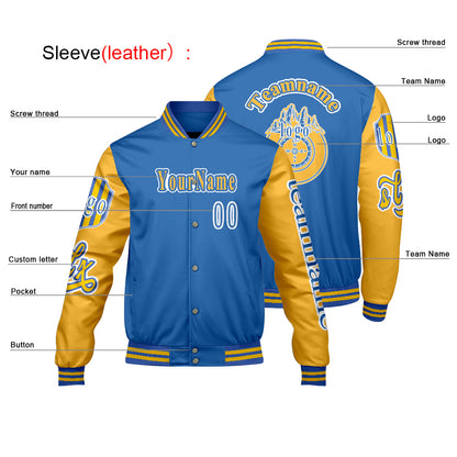 Custom Blue Yellow Letterman Varsity Jacket Personalized Embroidery Printing