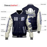 Custom Navy White Letterman Varsity Jacket Personalized Embroidery Printing