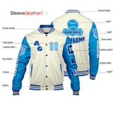 Custom White Blue Letterman Varsity Jacket Personalized Embroidery Printing