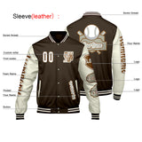 Custom Brown White Letterman Varsity Jacket Personalized Embroidery Printing