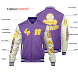 Custom Purple Yellow Letterman Varsity Jacket Personalized Embroidery Printing