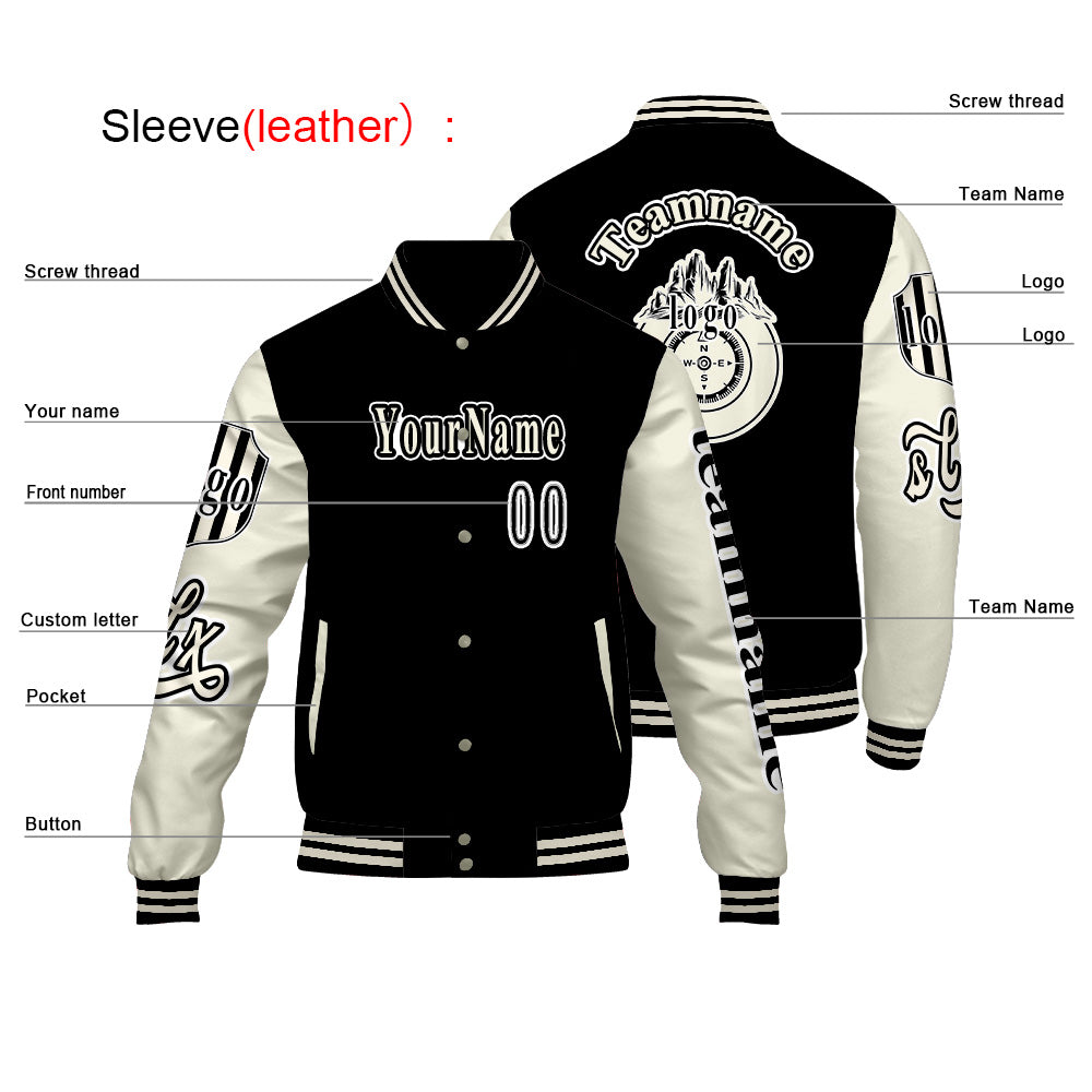 Custom Black White Letterman Varsity Jacket Personalized Embroidery Printing