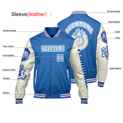 Custom Blue White Letterman Varsity Jacket Personalized Embroidery Printing