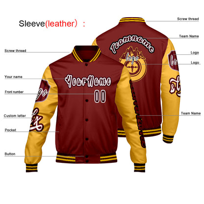 Custom Red Yellow Letterman Varsity Jacket Personalized Embroidery Printing
