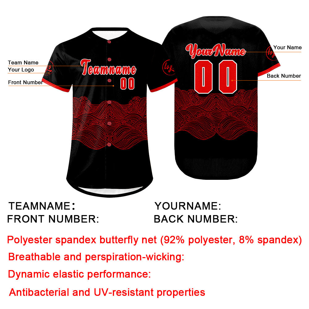 Custom Black Red Baseball Jersey Personalized Gradient Team Uniforms Shirt with Name Number
