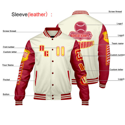 Custom Red Yellow Letterman Varsity Jacket Personalized Embroidery Printing