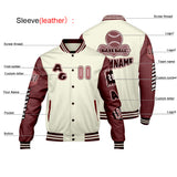 Custom White Red Letterman Varsity Jacket Personalized Embroidery Printing