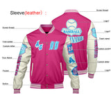 Custom Pink Blue Letterman Varsity Jacket Personalized Embroidery Printing