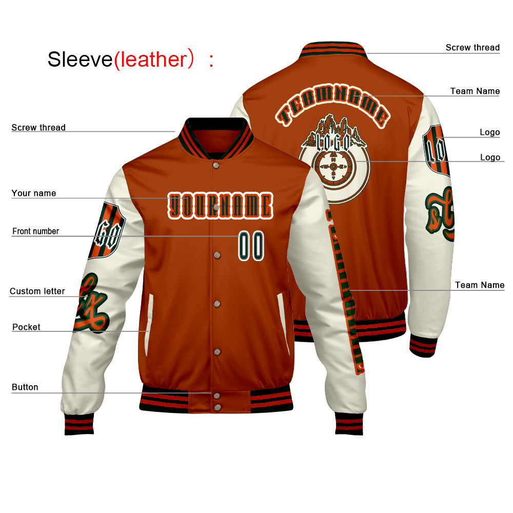Custom Orange White Letterman Varsity Jacket Personalized Embroidery Printing