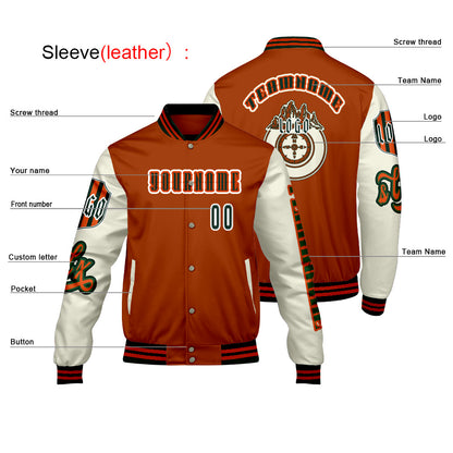 Custom Orange White Letterman Varsity Jacket Personalized Embroidery Printing