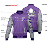 Custom Purple Grey Letterman Varsity Jacket Personalized Embroidery Printing